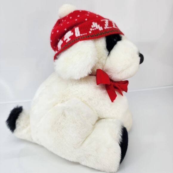 Vtg 1987 LAZZIE DOG White Lazarus Store Christmas Plush Toy Stuffy Red Hat Bow - Picture 4 of 11